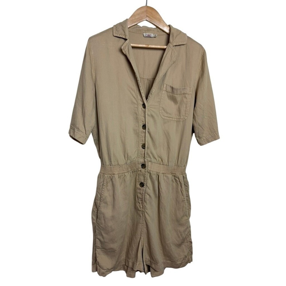 Faherty Brand Women Khaki Tan Linen Blend Short Sleeve Utility Romper Size S